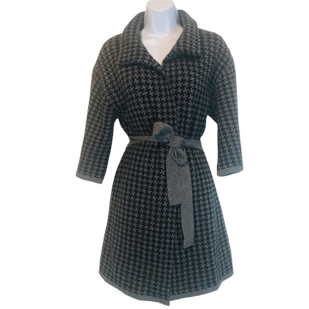 Chiara mente S wool blend longline houndstooth belted cardigan coat